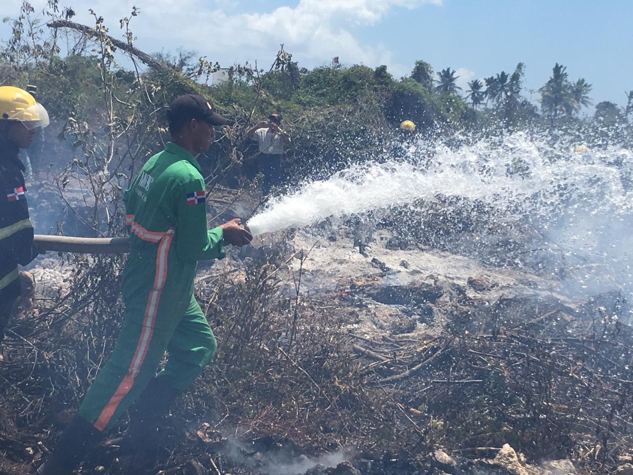 MOPC contribuyen a sofocar incendio en  zona boscosa de Cabeza de Toro