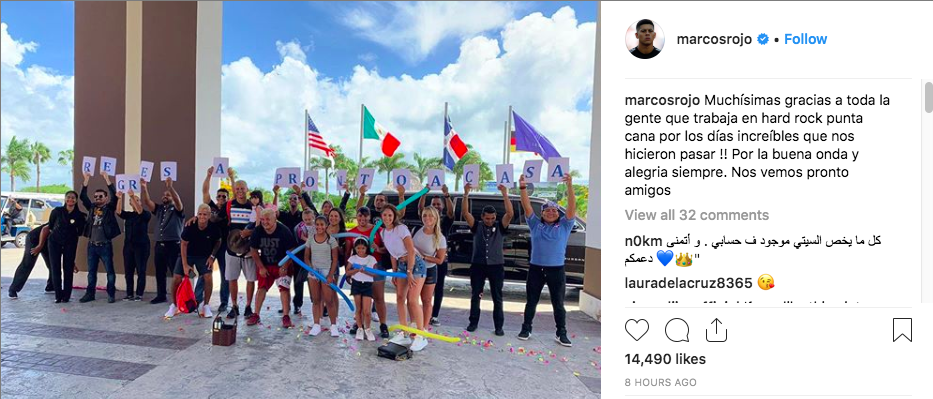 Marcos Rojo, estrella del Manchester United, disfruta del Hard Rock Hotel and Casino Punta Cana, a pesar de informes falsos