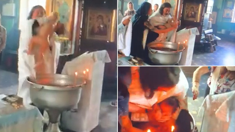 (Video): Un sacerdote ruso agita violentamente y provoca heridas en un niño durante su bautizo