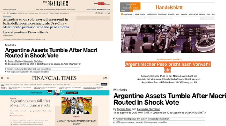 "El peso argentino se derrumba": así reflejan los medios del mundo la debacle de los activos del país tras las elecciones