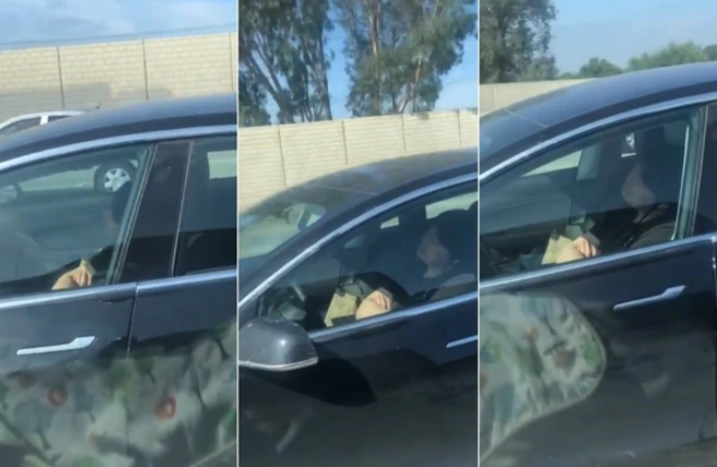 El impactante momento en que un conductor fue captado durmiendo mientras su Tesla iba a gran velocidad en una carretera de California