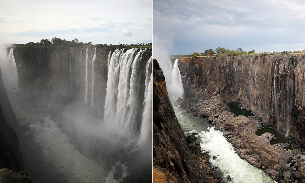 (Fotos): El antes y después de las cataratas Victoria, que casi se han secado en menos de un año