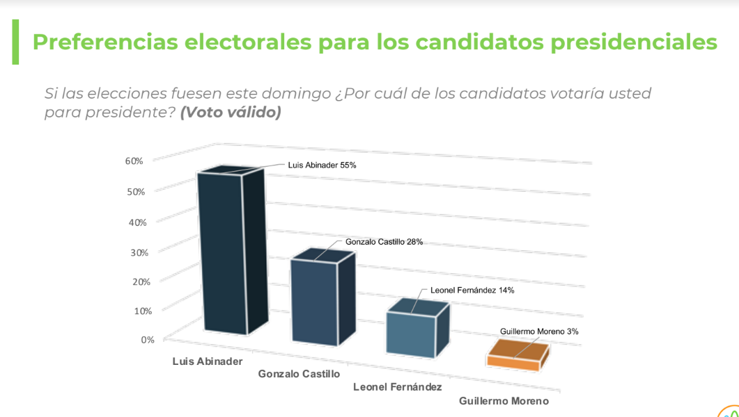 Encuesta norteamericana da 55 % a Abinader, 28 % a Castillo y Fernández 14 %