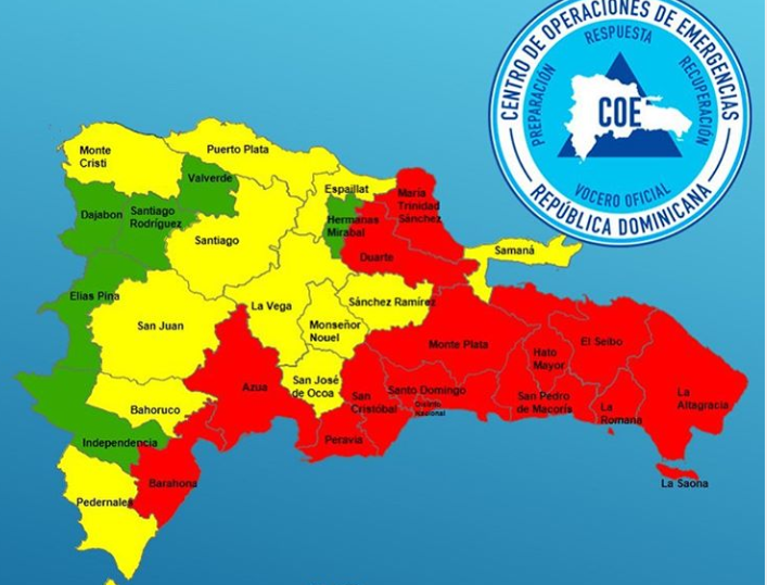 COE aumenta de 8 a 13 las provincias en alerta roja