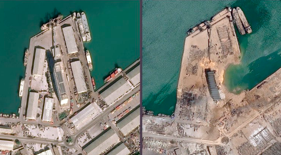 El impactante antes y después de la explosión en el puerto de Beirut