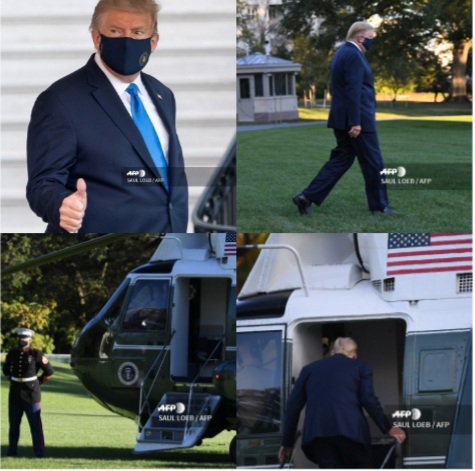 Trump sale de la Casa Blanca caminando con una mascarilla para ir a hospital