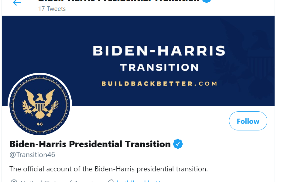 Biden y Harris estrenan  cuenta de "transición" en Twitter