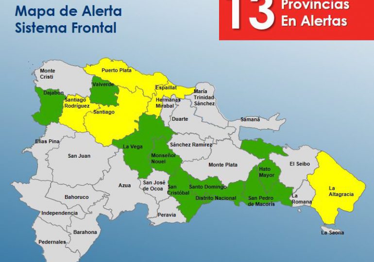 COE mantiene cinco provincias en alerta amarilla y ocho en verde