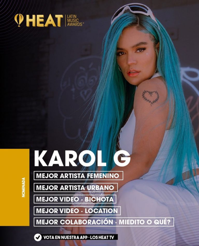 Karol G lidera la lista de más nominaciones en Premios Heat RC Noticias