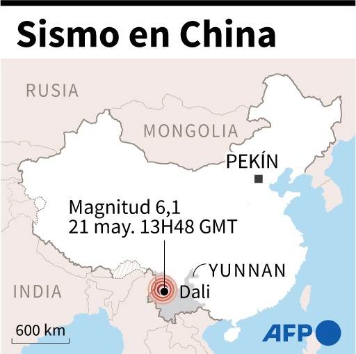 Dos muertos por sismo de magnitud 6,1 en provincia china de Yunnan