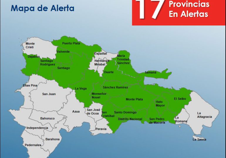 COE eleva a 17 las provincias en alerta verde por vaguada