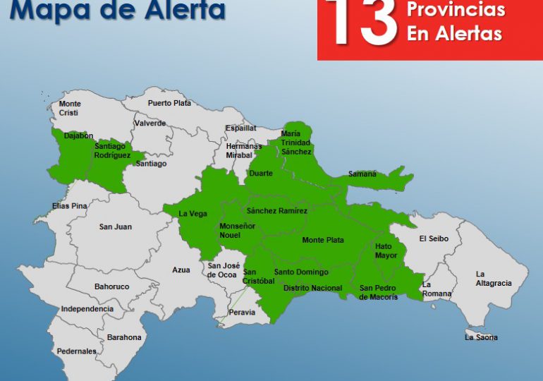 Elevan a 13 las provincias en alerta verde por vaguada