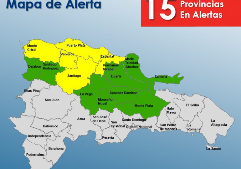 10 provincias se mantienen en alerta verde y cinco en amarilla por paso de sistema frontal