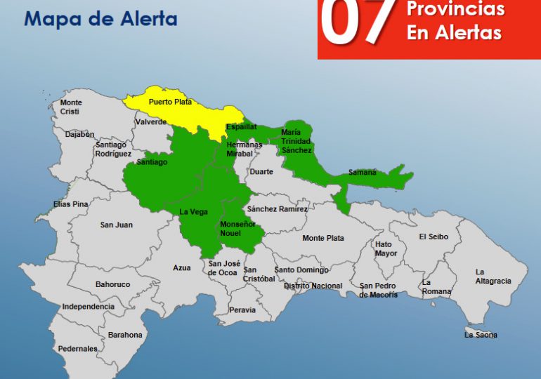 Mantienen seis provincias en alerta verde y una en amarilla por vaguada
