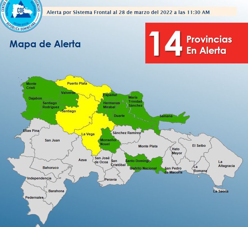 Coe Aumenta A Las Provincias De Alerta Verde Y Coloca Provincias