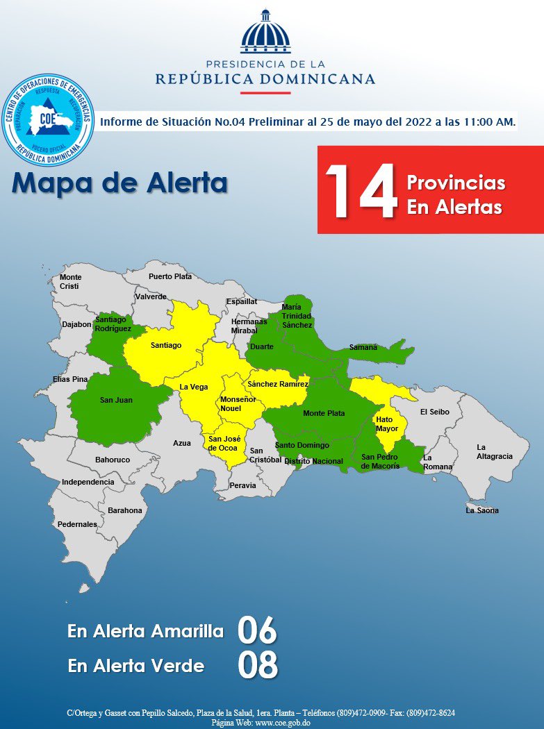 Coe Aumenta A Siete Provincias En Alerta Amarilla Y Mantiene Otras Siete En Verde Por Vaguada 7606