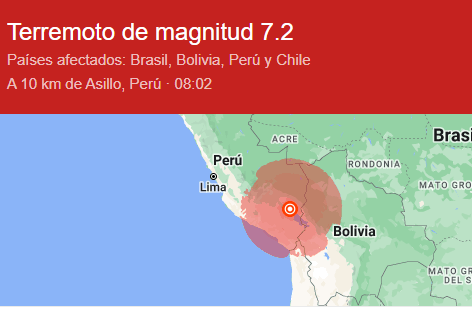 Potente sismo de magnitud 7,2 sacude el sur de Perú sin dejar víctimas