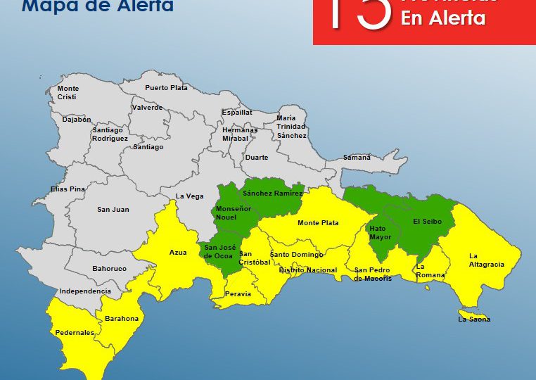 COE reporta 10 provincias en alerta amarilla