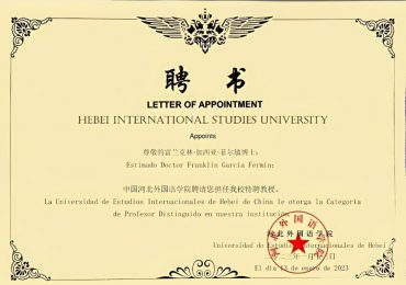 Universidad de Hebei, en China, otorga reconocimiento de Profesores Distinguidos a Franklin García Fermín y Carmen Evarista Matías
