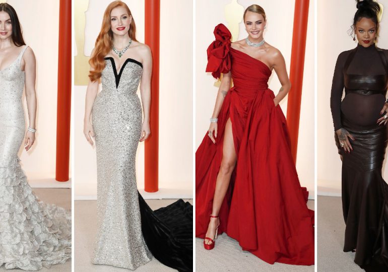 Alfombra roja de los Óscar: elegancia discreta, muchas colas y glamour multicolor