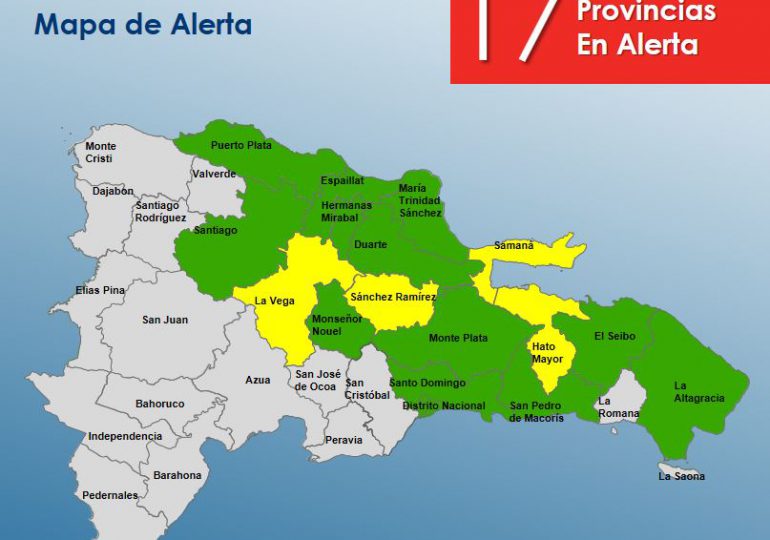 COE mantiene 04 provincias en alerta amarilla y coloca 13 en verde por vaguada