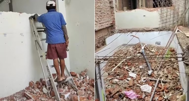 VIDEO | Luego de terminar su relación hombre destruye casa que había hecho en la propiedad de sus suegros