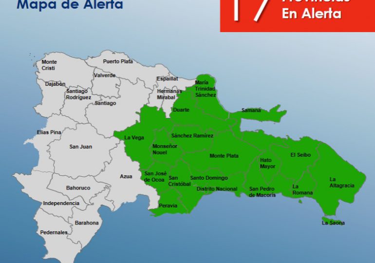 COE aumenta a 17 las provincias en alerta verde por onda tropical y vaguada