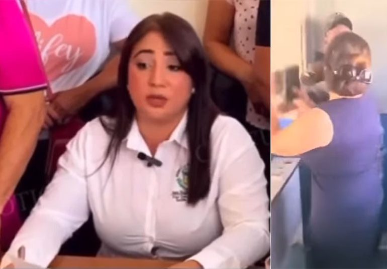 VIDEO | Funcionaria del PRM pide disculpas por golpear policía; dice actuó por desesperación