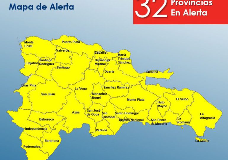 COE mantiene a 32 provincias en alerta amarilla por posible inundaciones, crecidas de ríos, arroyos y cañadas