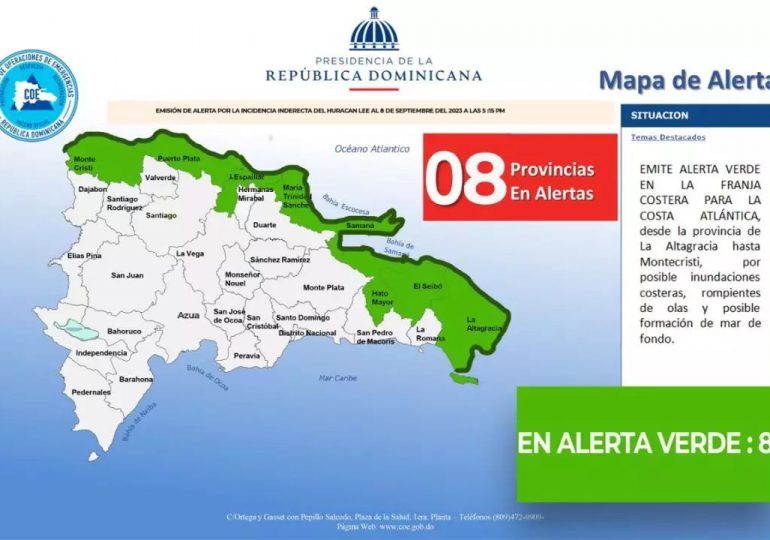 COE coloca ocho provincias en alerta verde