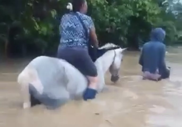 VIDEO | Debido a la lluvia se produce inundación en la comunidad La Isleta, Bajo Yuna; trasladan personas a caballo