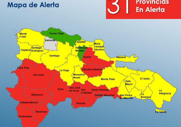 COE aumenta a 31 las provincias en alerta por fuertes lluvias