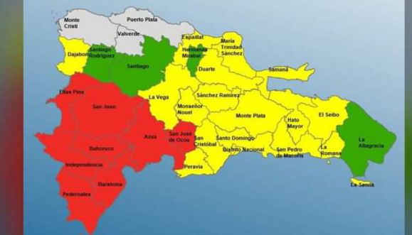 COE coloca ocho provincias en alerta roja y mantiene 17 en amarilla