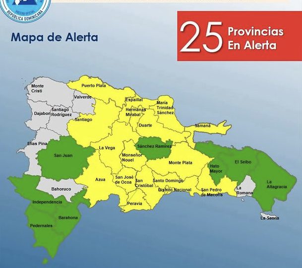 COE mantiene 25 provincias en alerta debido a que este miércoles se prevé reducción gradual de las precipitaciones