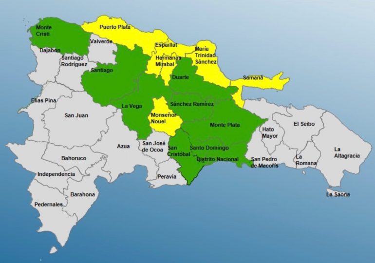 COE: seis provincias en alerta amarilla y nueve en verde