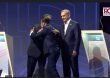 Al terminar el debate presidencial los candidatos  Abinader, Leonel y Abel se abrazan