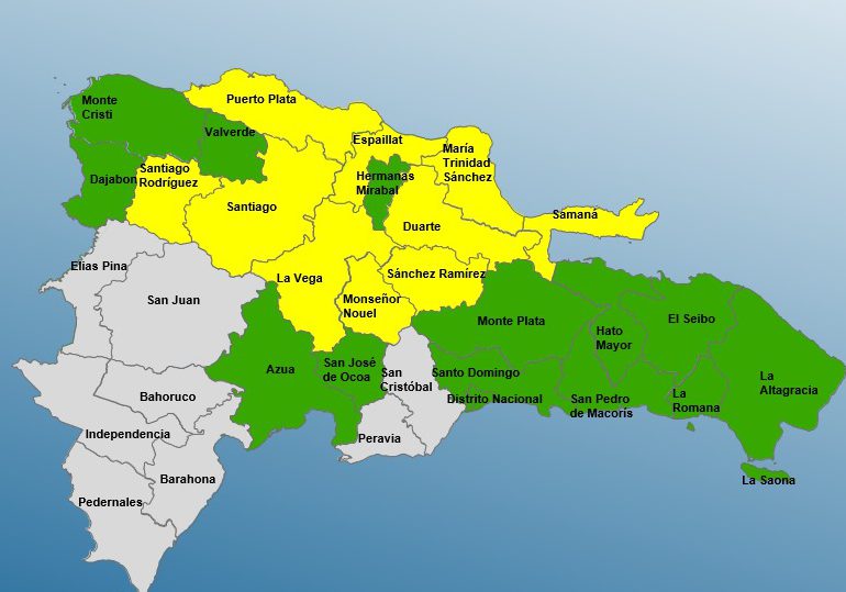 COE mantiene 10 provincias en alerta amarilla y 14 en verde