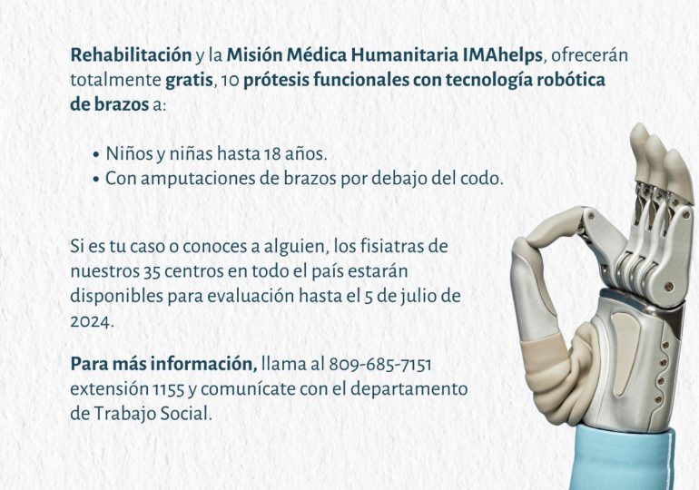 Rehabilitación, IMAHELPS y la Misión Humanitaria, equiparán a 10 niños, niñas y jóvenes de prótesis robóticas de brazo sin costo
