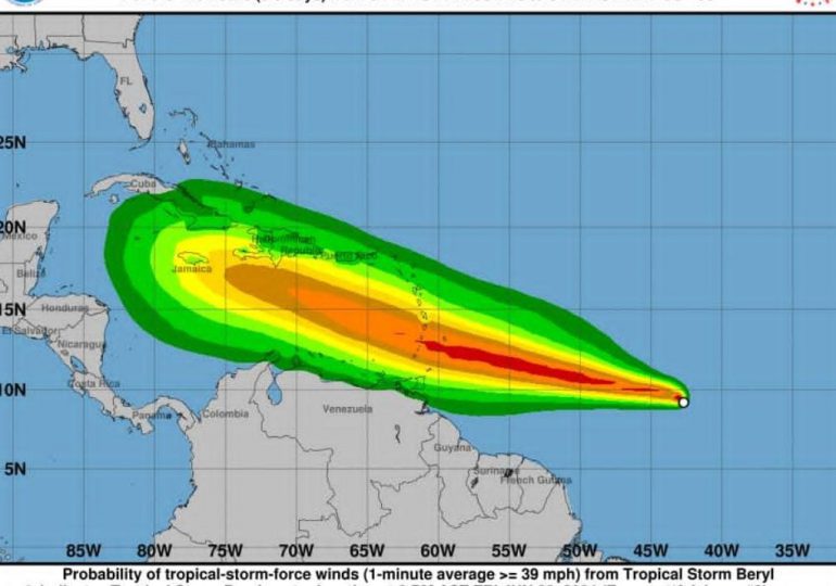 Beryl rumbo a convertirse en huracán; lluvias se sentirán en el país desde el martes