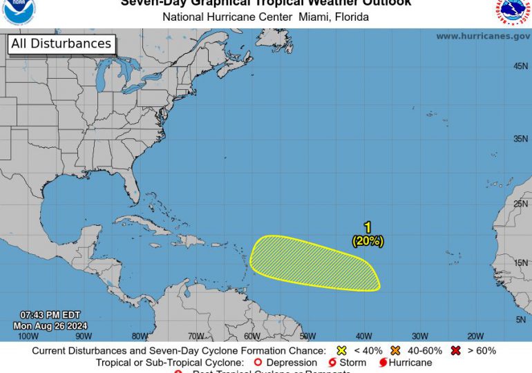 NHC vigila onda tropical con 20% de probabilidad de desarrollo ciclónico en 7 días