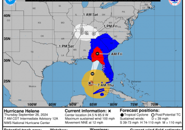 NHC advierte sobre riesgo de vientos en amplias zonas por el huracán Helene