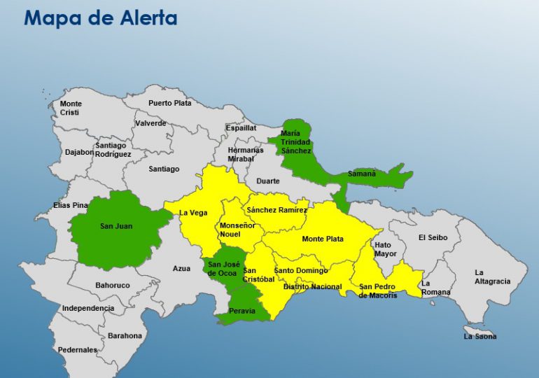 COE aumenta la alerta amarilla en 7 provincias y el Distrito Nacional por onda tropical