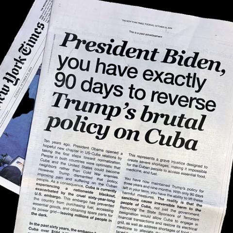 Publican carta abierta en el New York Times exigiendo a Biden revertir la política de Trump hacia Cuba