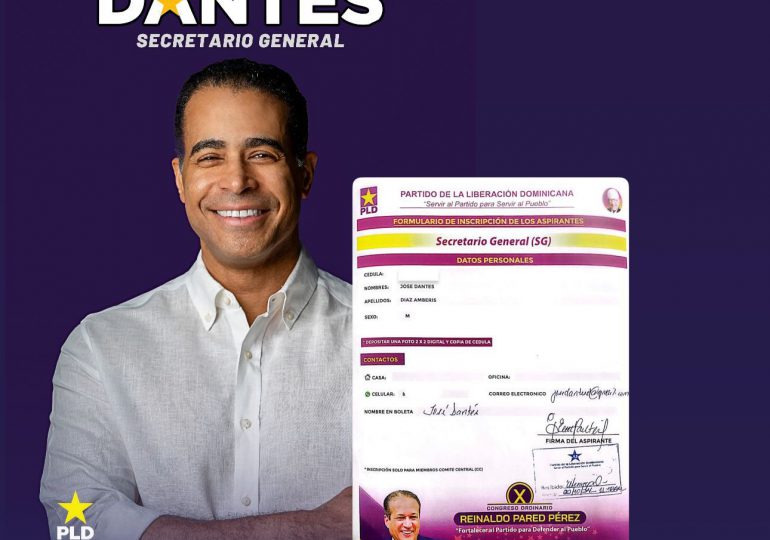 José Dantés inscribe candidatura a la Secretaría General del PLD.