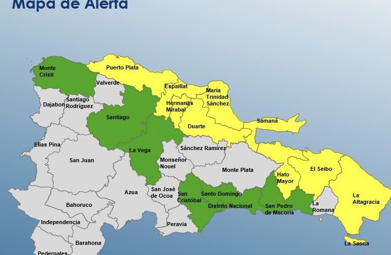 COE mantiene nueve provincias en alerta amarilla y siete en verde por posibles inundaciones