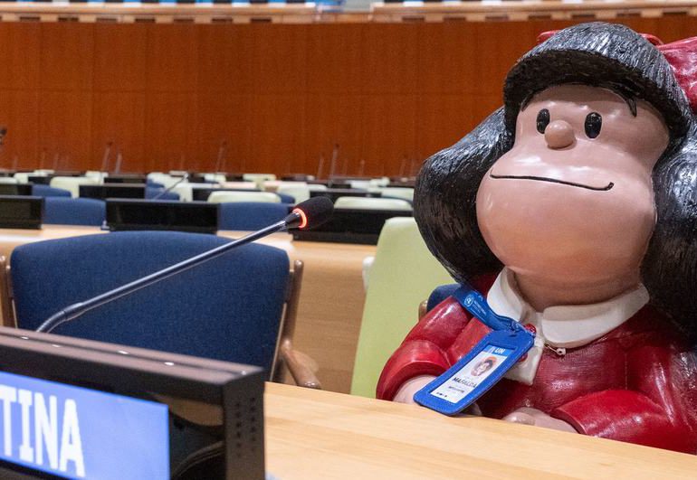 Mafalda conquista la ONU en una visita histórica a Nueva York