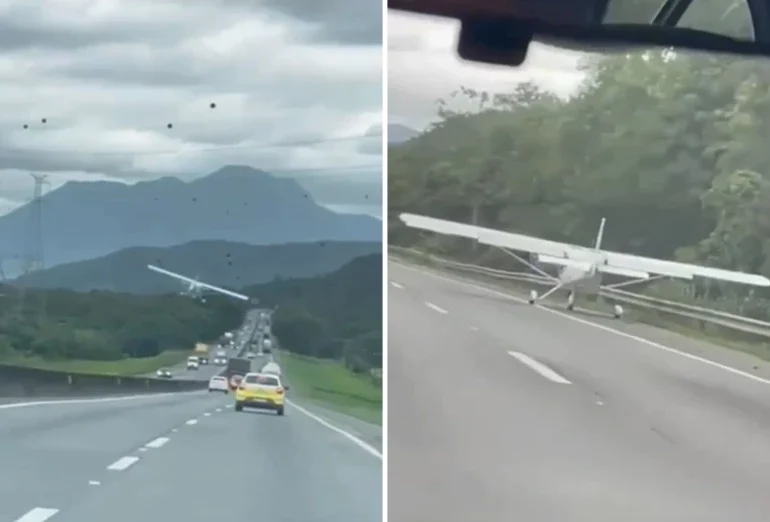 Video: Avioneta aterriza de emergencia entre vehículos en carretera de Brasil