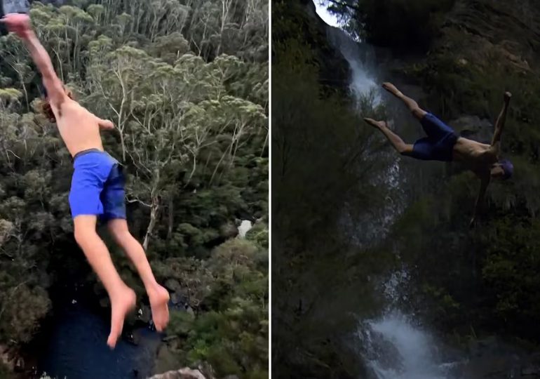 Joven salta desde cascada para romper récord y sobrevive milagrosamente