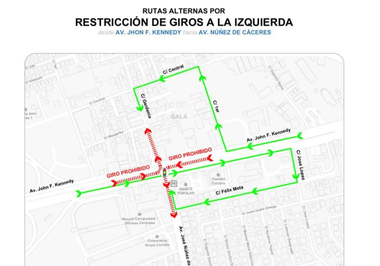 Gabinete de Transporte informa continuidad de la Fase IV de restricción de giros a la izquierda