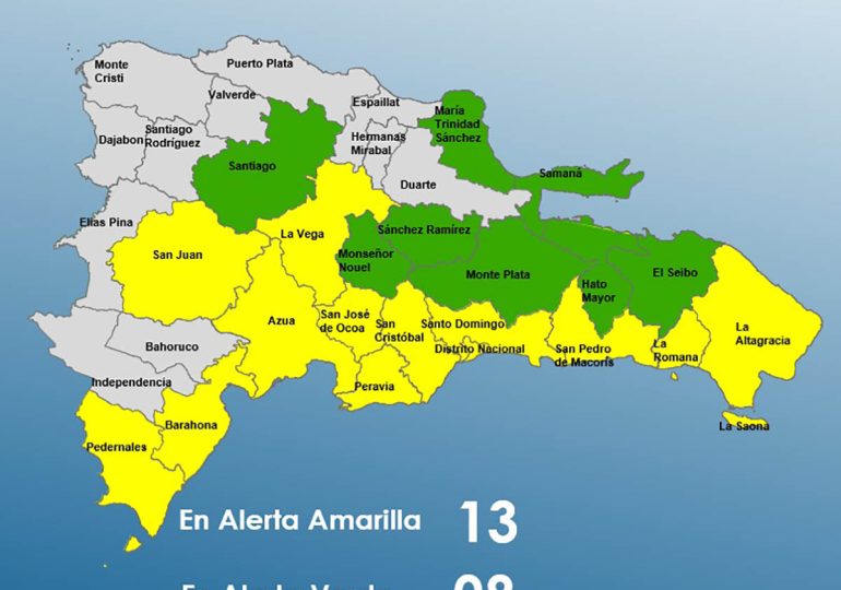 COE eleva 13 provincias en alerta amarilla y 8 en alerta verde